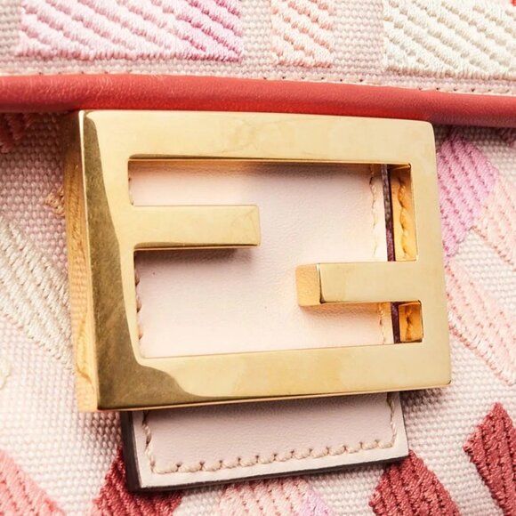 Fendi Pink/Red FF Cotton Canvas Medium Baguette Bag - 8BR600 - Picture 7 of 12